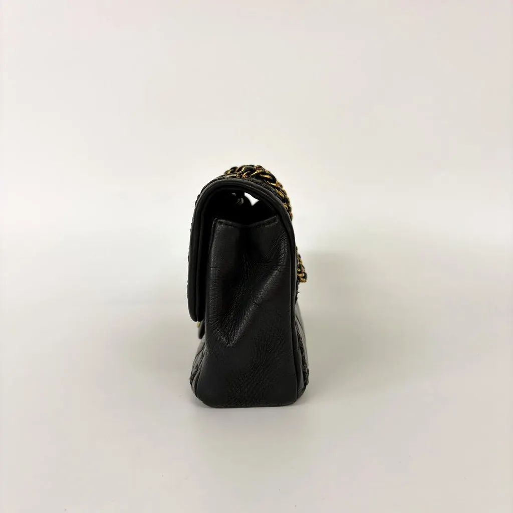 Chanel Small Rectangular Whipstitch Flap Bag Black Gold Hardware 21st Series Black Leather Good - Inside View