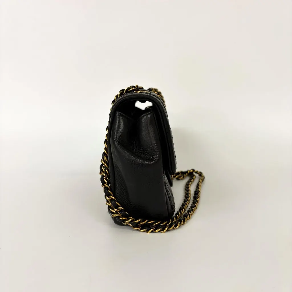 Chanel Small Rectangular Whipstitch Flap Bag Black Gold Hardware 21st Series Black Leather Good - Model View