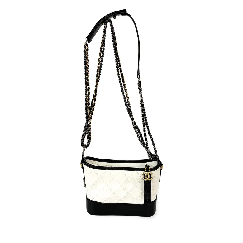 Chanel Gabrielle Small Hobo Bag White and Black 23 Series Black Leather Good - Front View