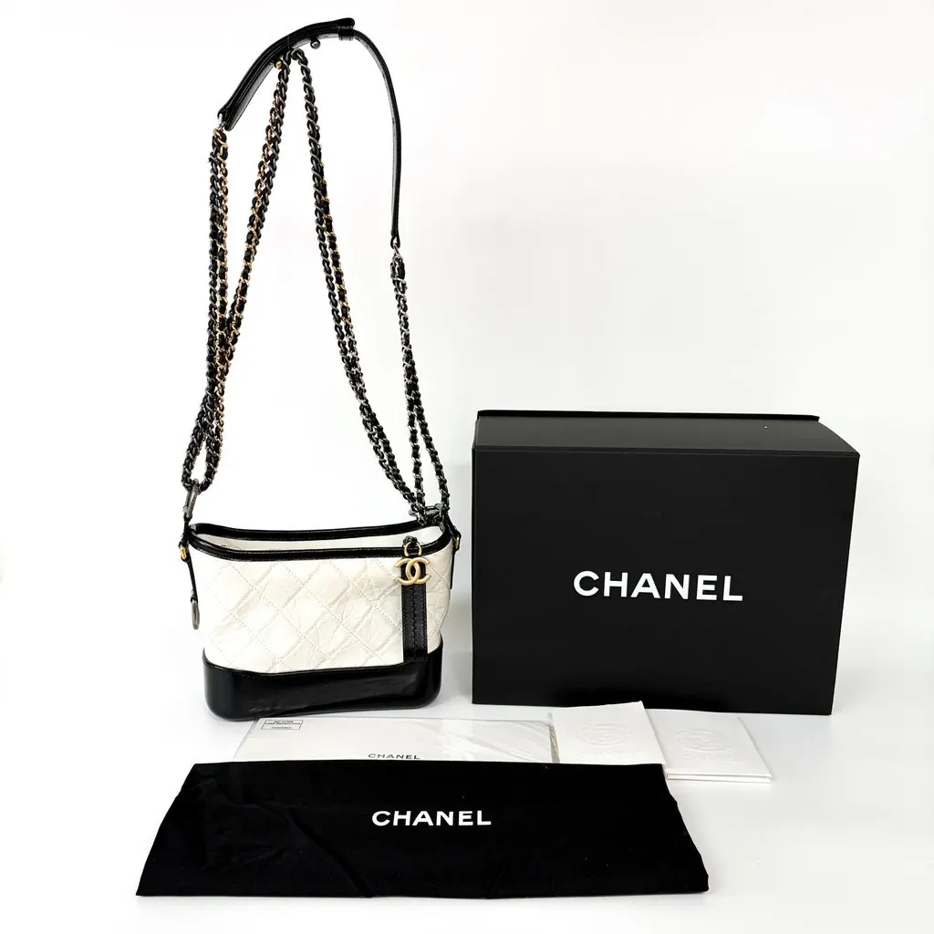 Chanel Gabrielle Small Hobo Bag White and Black 23 Series Black Leather Good - Back View