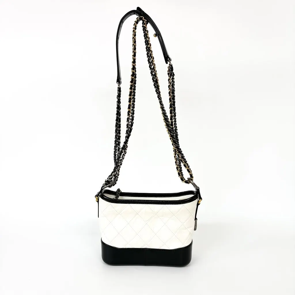 Chanel Gabrielle Small Hobo Bag White and Black 23 Series Black Leather Good - Inside View