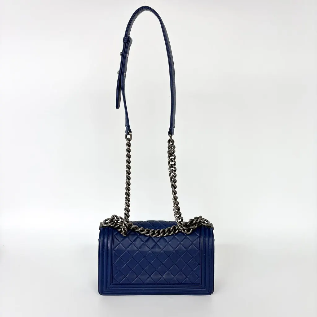 Chanel Boy Bag Large Blue Calfskin Silver Hardware Shoulder Bag Series 23 Blue Leather Good - Back View