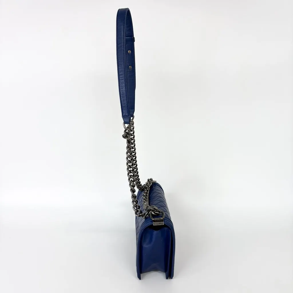 Chanel Boy Bag Large Blue Calfskin Silver Hardware Shoulder Bag Series 23 Blue Leather Good - Model View