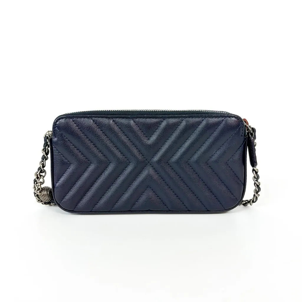 Chanel Chevron Tassel Camera Bag Mini Silver Hardware Navy MultiColor Leather Good - Inside View