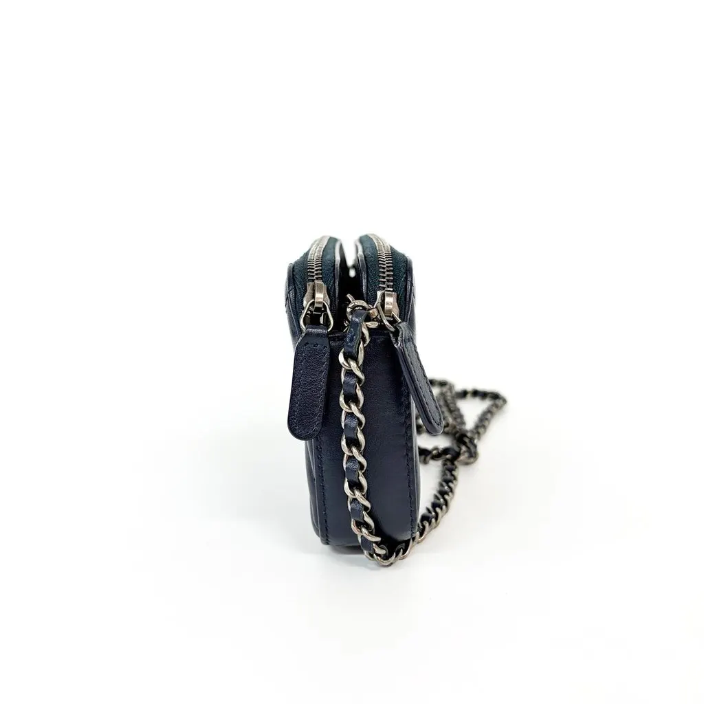 Chanel Chevron Tassel Camera Bag Mini Silver Hardware Navy MultiColor Leather Good - Box View