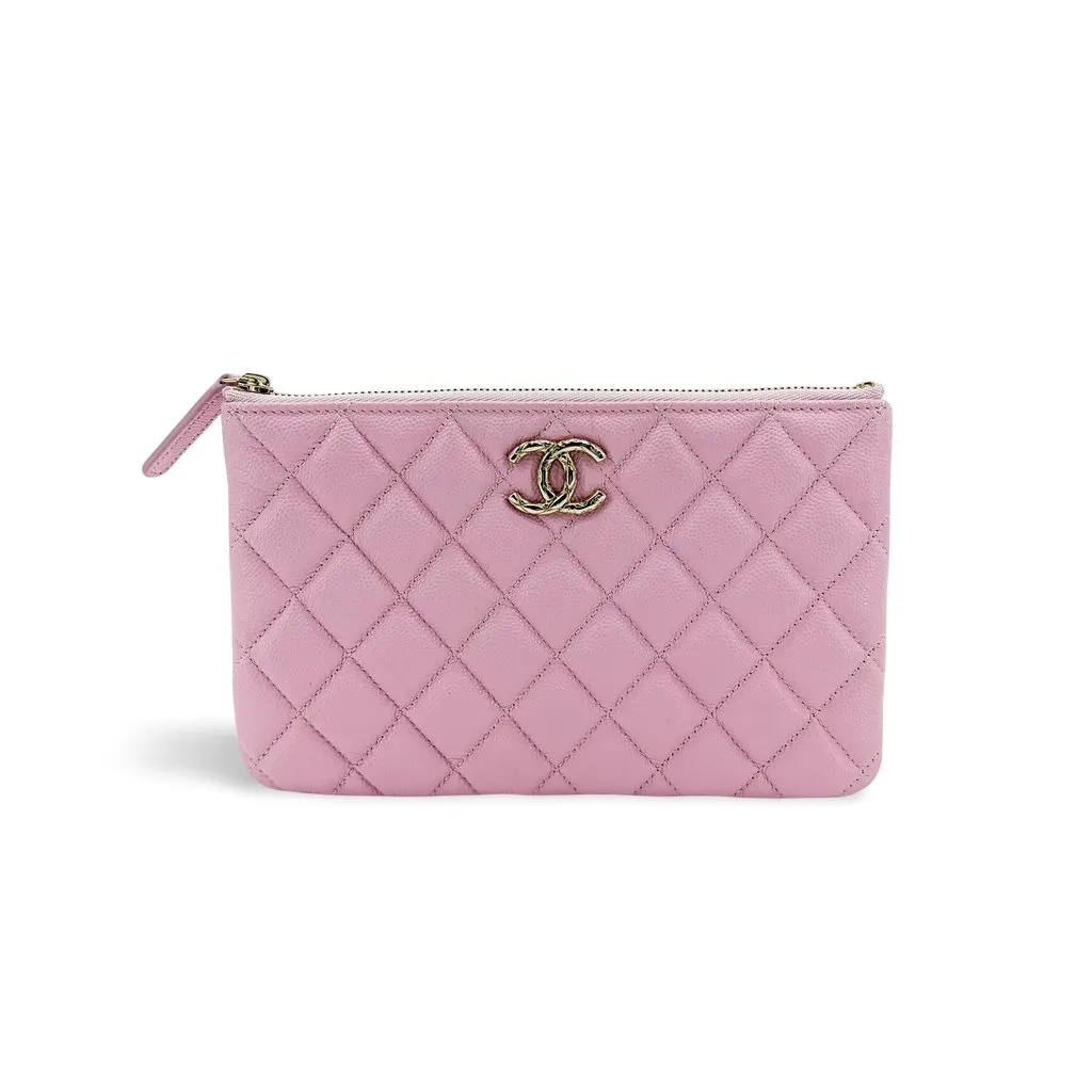 Chanel Classic New Medium Pouch Caviar Gold Hardware Pink MultiColor Leather Good - Front View