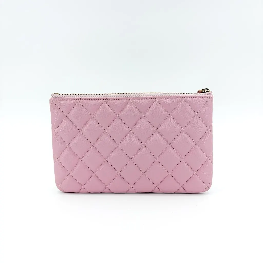 Chanel Classic New Medium Pouch Caviar Gold Hardware Pink MultiColor Leather Good - Back View