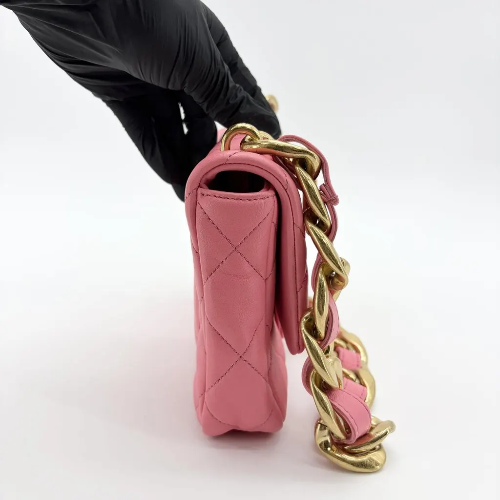 Chanel Pink Quilted Funky Chain Small Flap Bag Gold Metal Internal Chip MultiColor Leather Very good - Box View