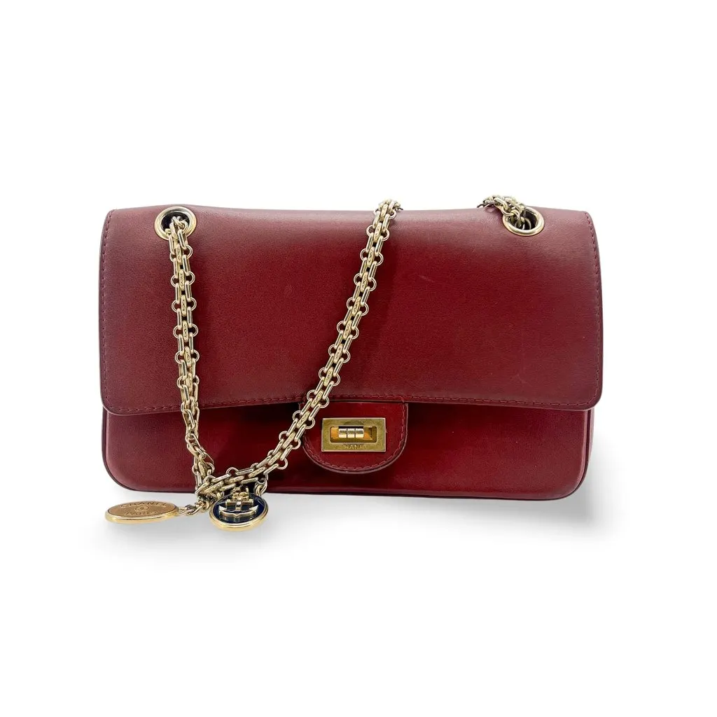 Chanel 2.55 Reissue Flap Bag 225 Burgundy Gold Hardware MultiColor Leather Good - Front View