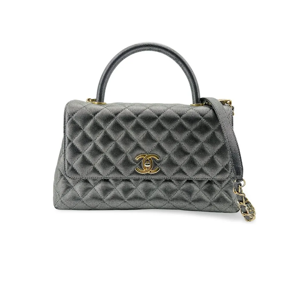 Chanel Small Coco Handle Iridescent Caviar Metallic Grey Gold MultiColor Leather Very good - Front View