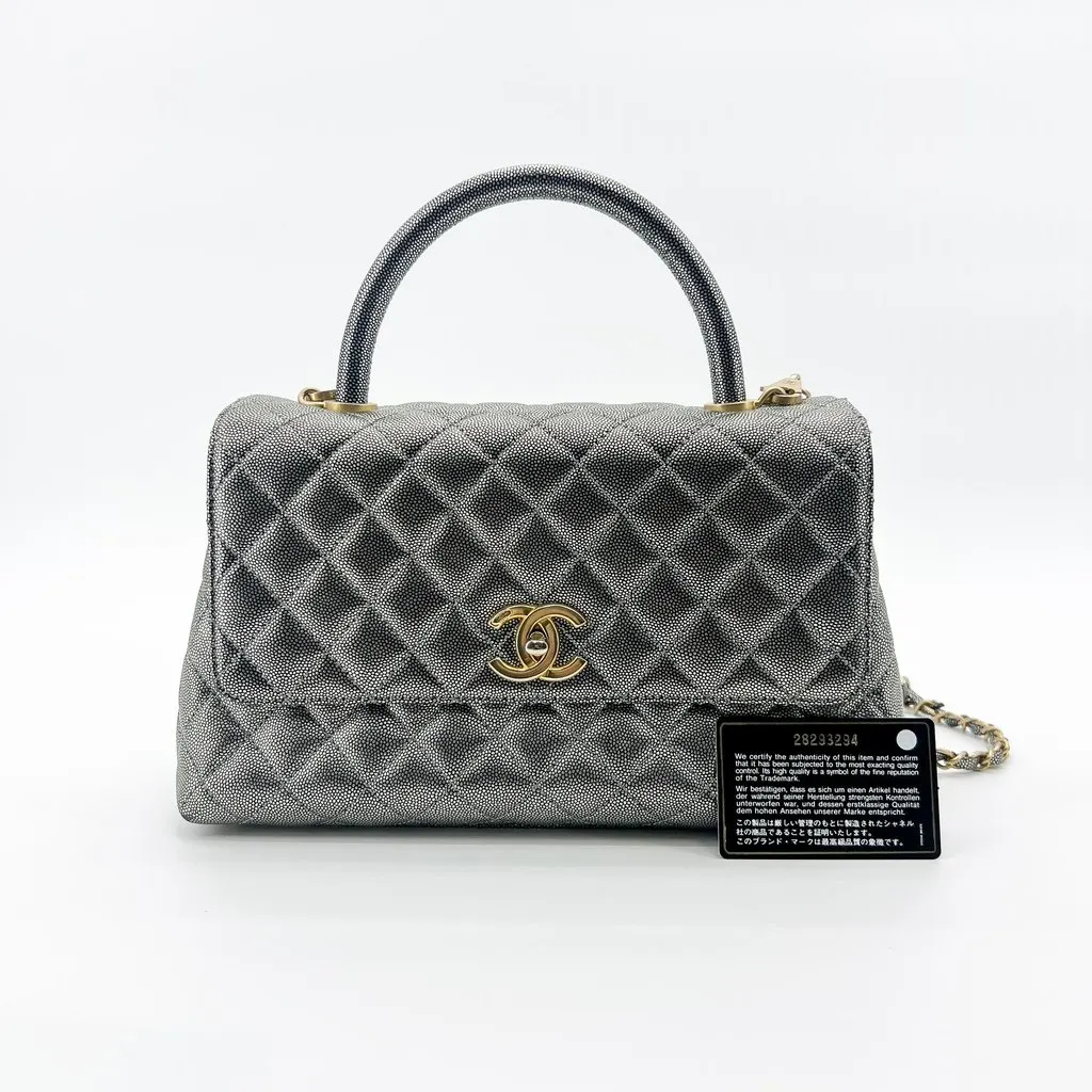 Chanel Small Coco Handle Iridescent Caviar Metallic Grey Gold MultiColor Leather Very good - Back View