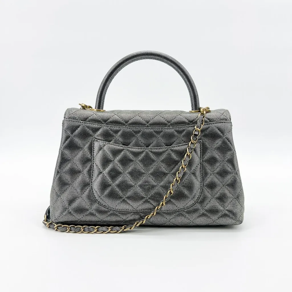 Chanel Small Coco Handle Iridescent Caviar Metallic Grey Gold MultiColor Leather Very good - Inside View