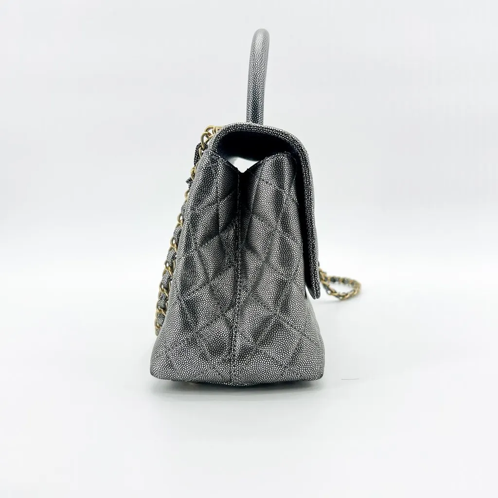 Chanel Small Coco Handle Iridescent Caviar Metallic Grey Gold MultiColor Leather Very good - Model View