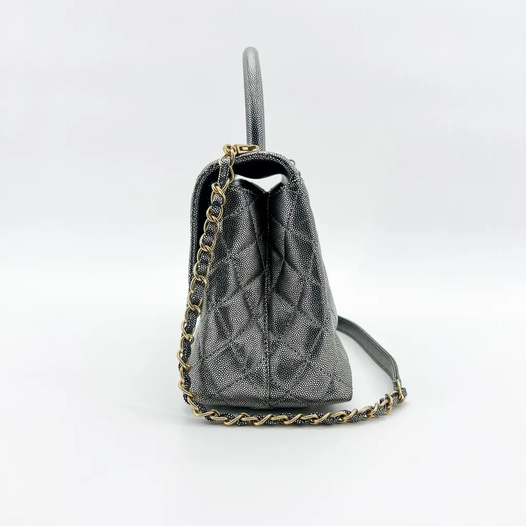 Chanel Small Coco Handle Iridescent Caviar Metallic Grey Gold MultiColor Leather Very good - Box View