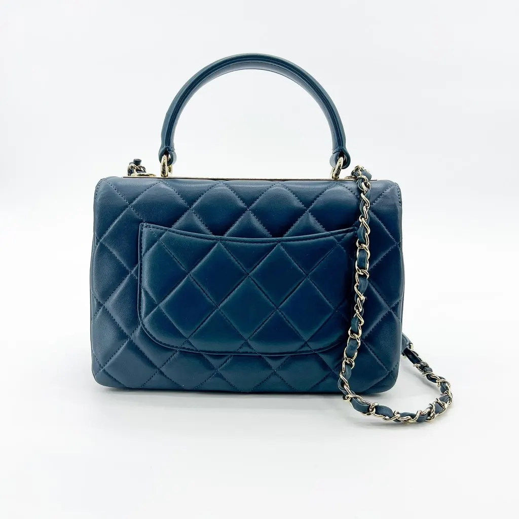 Chanel Small Trendy CC Top Handle Flap Bag Navy Gold Hardware MultiColor Leather Very good - Inside View