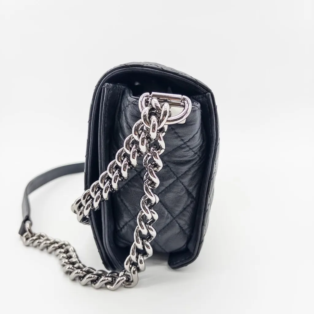 Chanel Boy Chanel Raffia and Lambskin Flap Bag Medium Black Silver Hardware MultiColor Leather Good - Inside View
