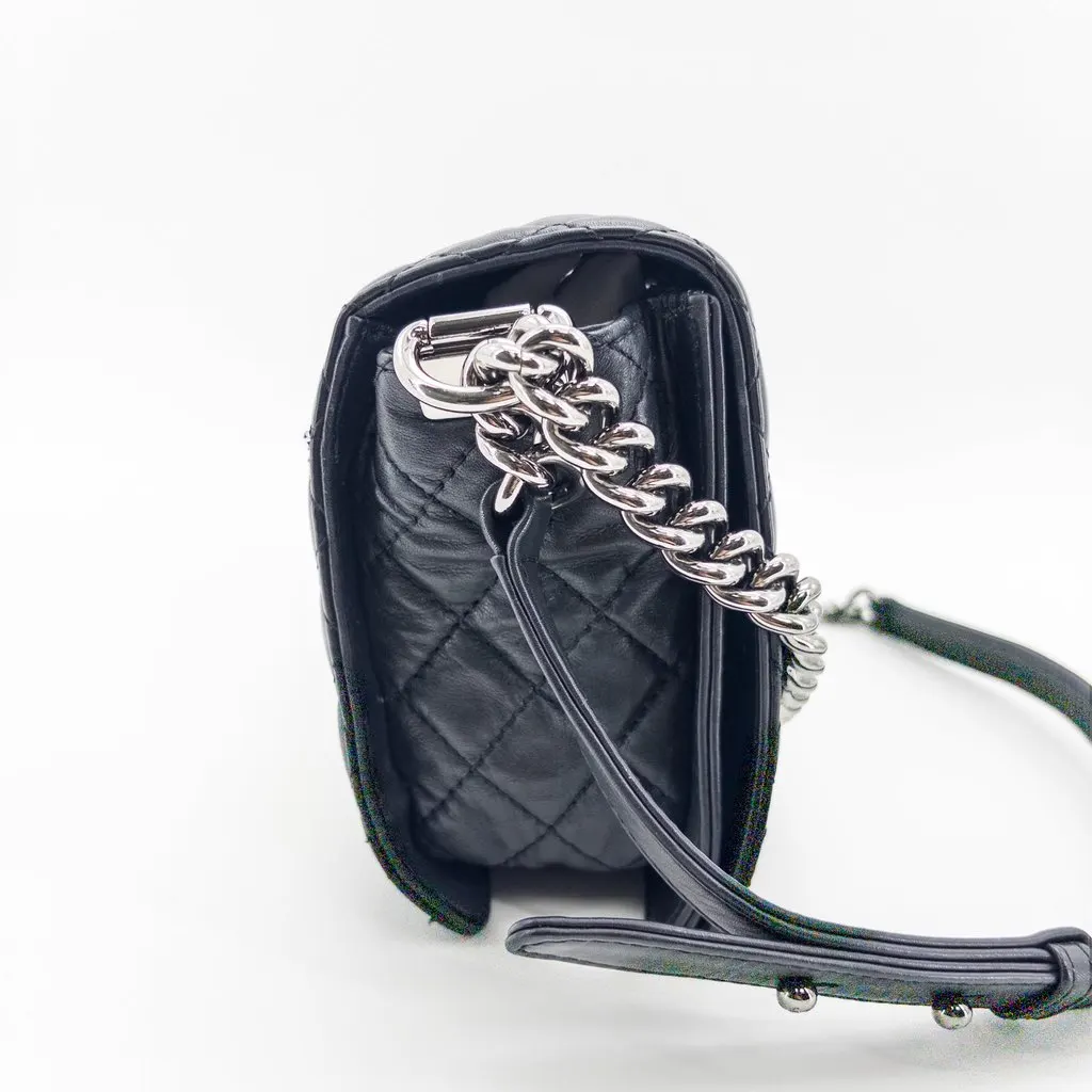 Chanel Boy Chanel Raffia and Lambskin Flap Bag Medium Black Silver Hardware MultiColor Leather Good - Model View