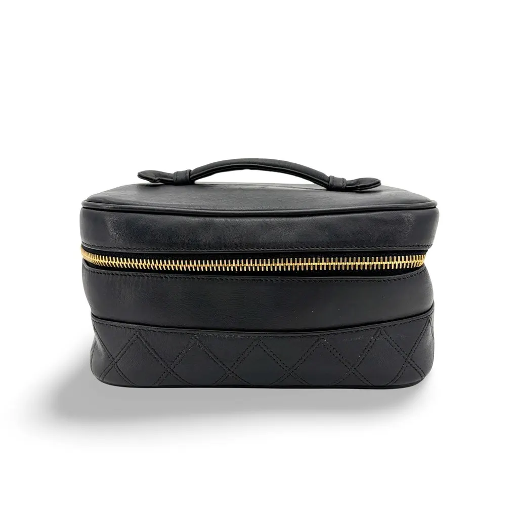 Chanel Vintage Lambskin Vanity Case Black with Gold Hardware MultiColor Leather Good - Front View
