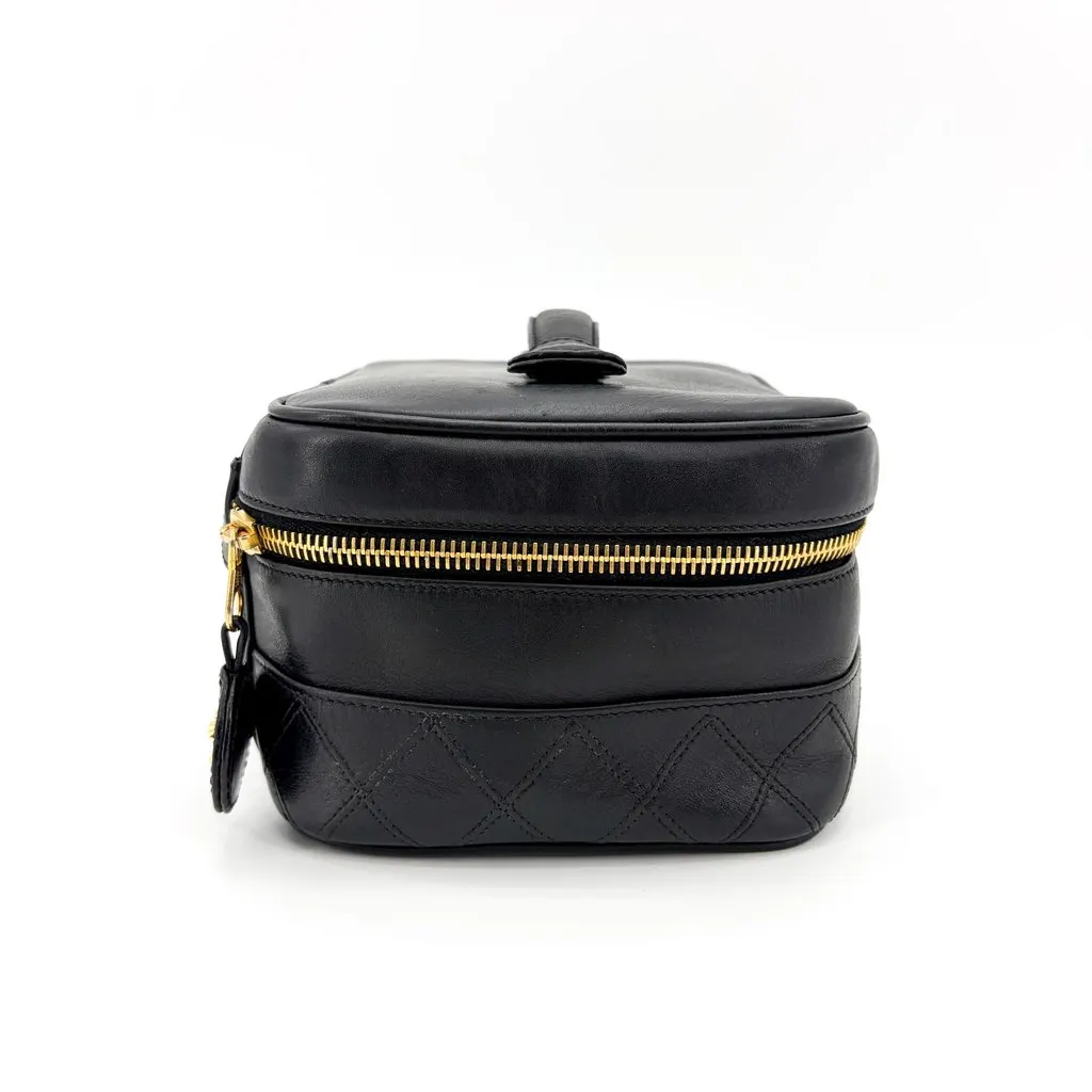 Chanel Vintage Lambskin Vanity Case Black with Gold Hardware MultiColor Leather Good - Back View