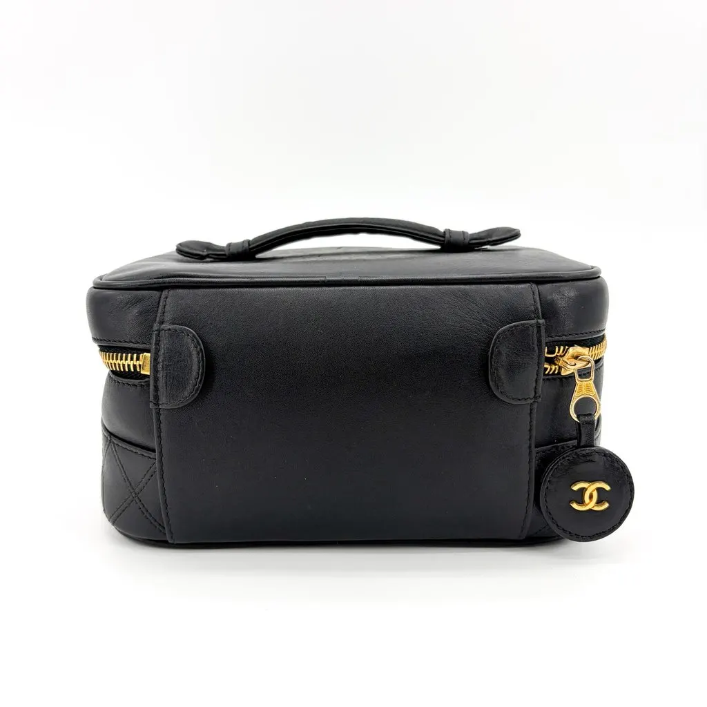 Chanel Vintage Lambskin Vanity Case Black with Gold Hardware MultiColor Leather Good - Model View