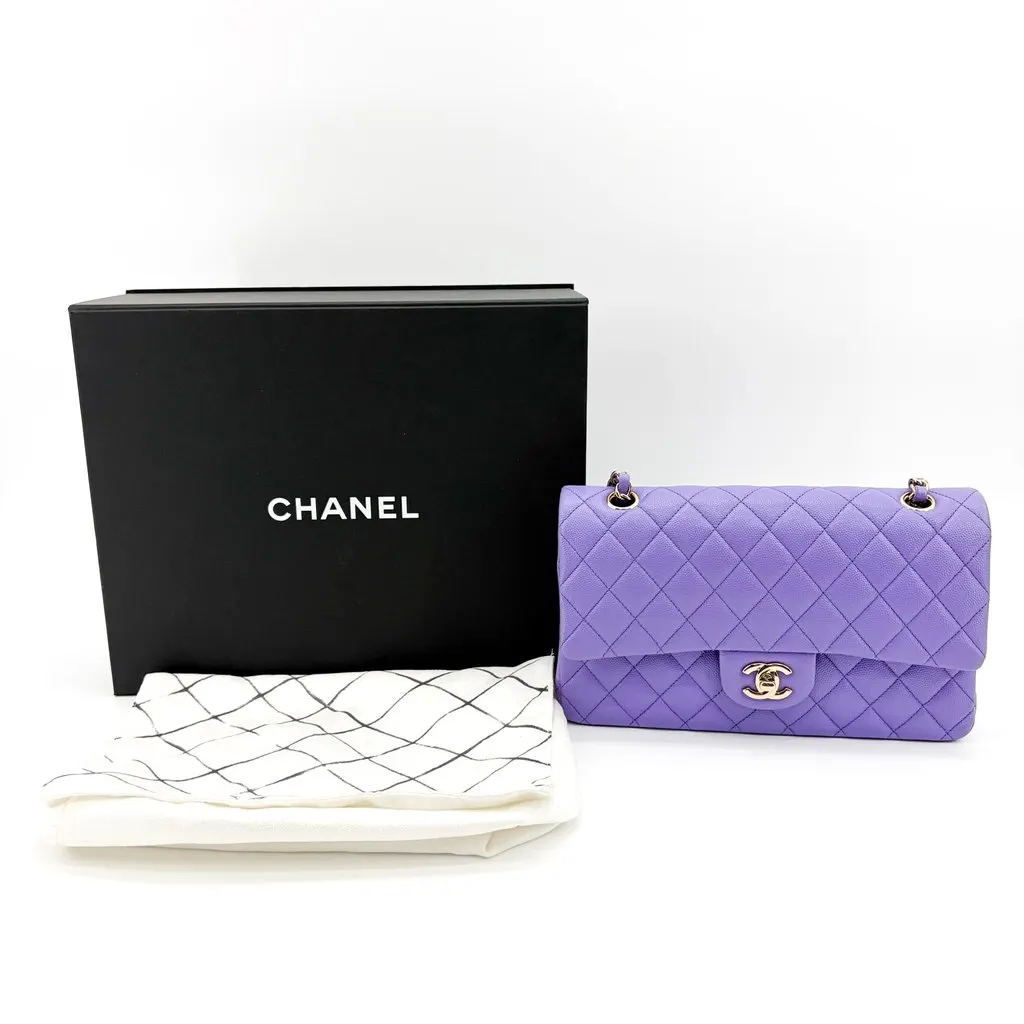 Chanel Classic Flap Bag Medium Grained Calfskin Lavender Purple Gold Hardware Gold Leather Very good - Back View