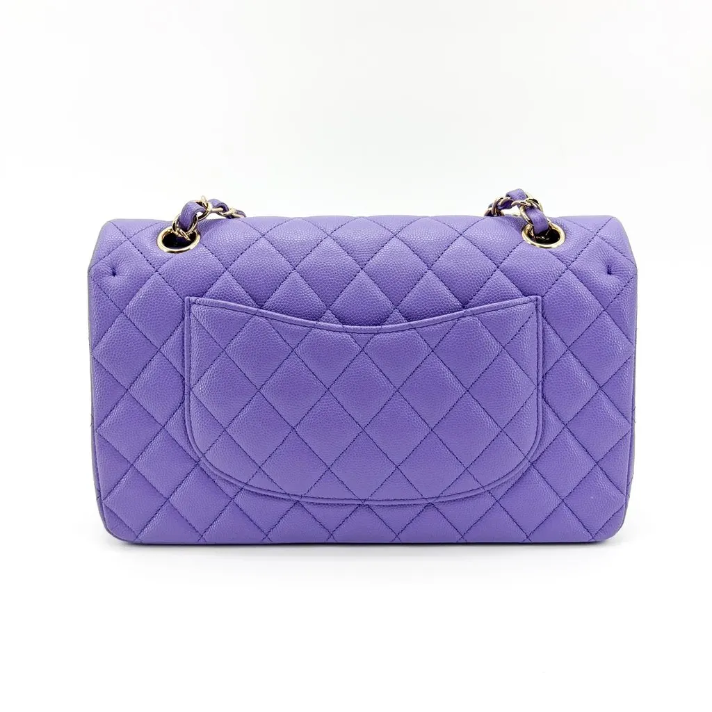 Chanel Classic Flap Bag Medium Grained Calfskin Lavender Purple Gold Hardware Gold Leather Very good - Inside View