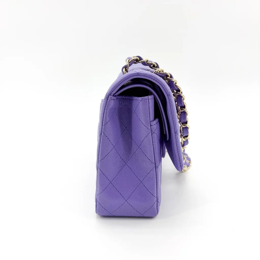 Chanel Classic Flap Bag Medium Grained Calfskin Lavender Purple Gold Hardware Gold Leather Very good - Box View