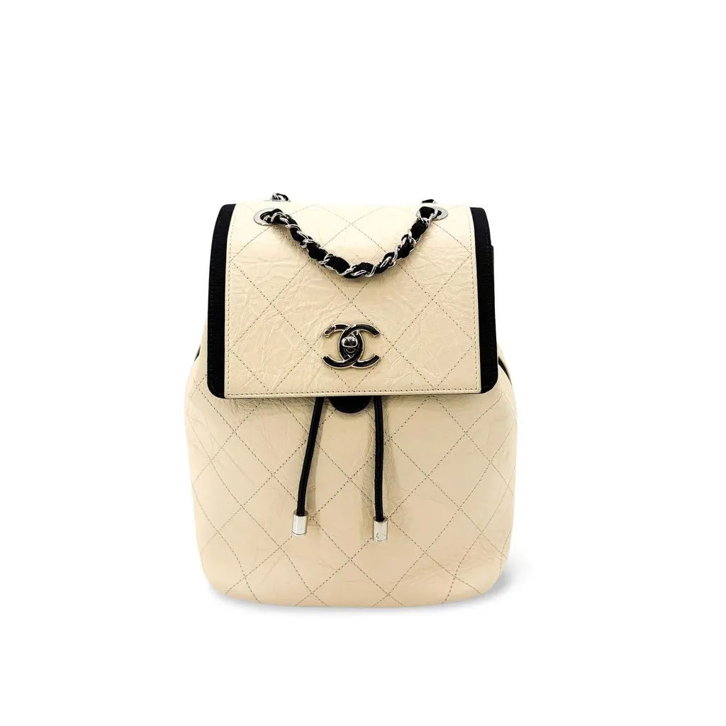 Chanel Urban Spirit Backpack Small Ivory Silver Black Leather Very good - Front View