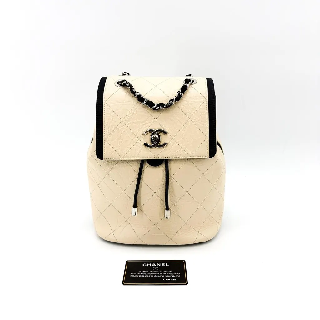Chanel Urban Spirit Backpack Small Ivory Silver Black Leather Very good - Back View