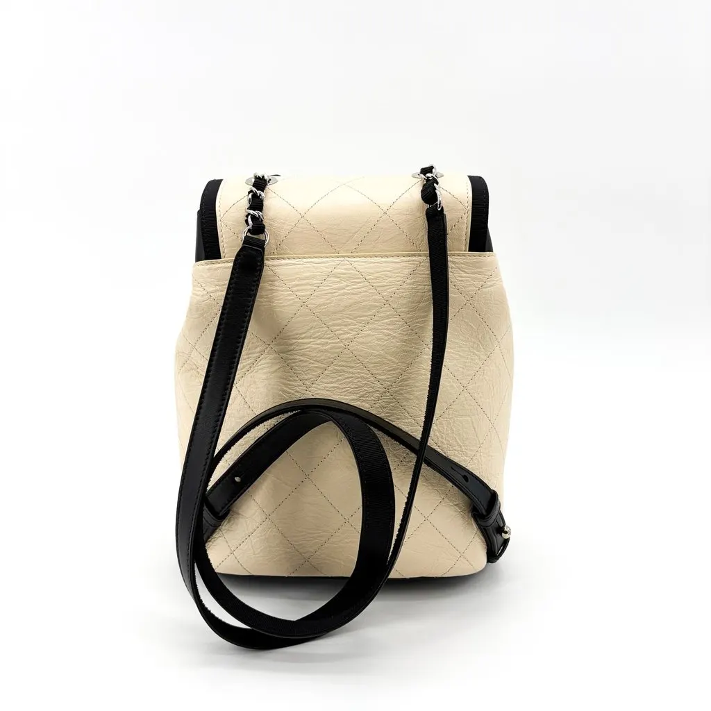 Chanel Urban Spirit Backpack Small Ivory Silver Black Leather Very good - Inside View