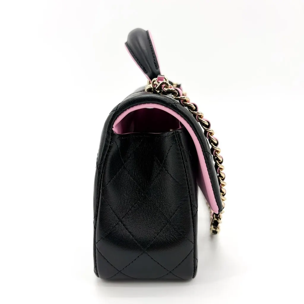 Chanel Lambskin Handle Mini Flap Bag Black and Pink Gold Hardware Black Leather Very good - Box View