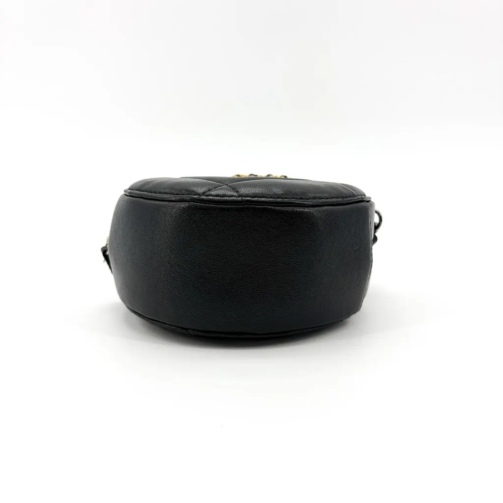 Chanel 19 Round Clutch with Chain Black Black Leather Very good - Box View