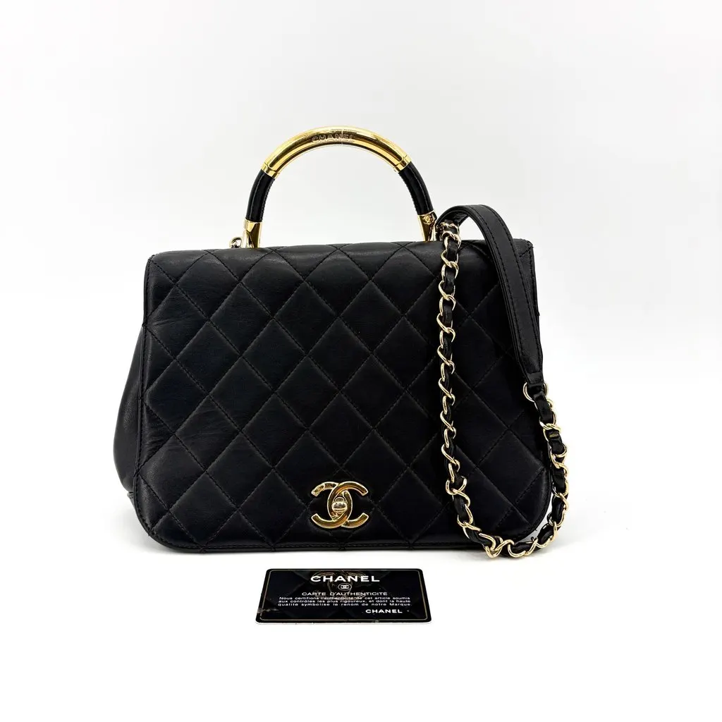 Chanel Small Trendy CC Top Handle Bag Black Gold Hardware Black Leather Good - Back View