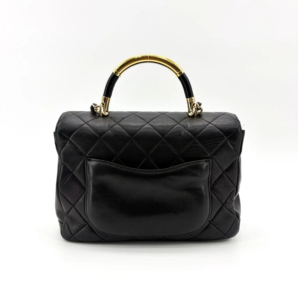 Chanel Small Trendy CC Top Handle Bag Black Gold Hardware Black Leather Good - Inside View