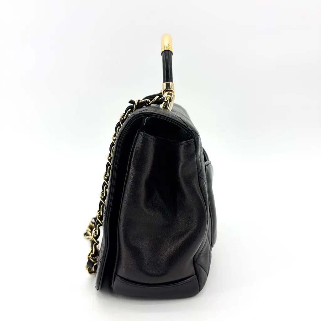 Chanel Small Trendy CC Top Handle Bag Black Gold Hardware Black Leather Good - Model View