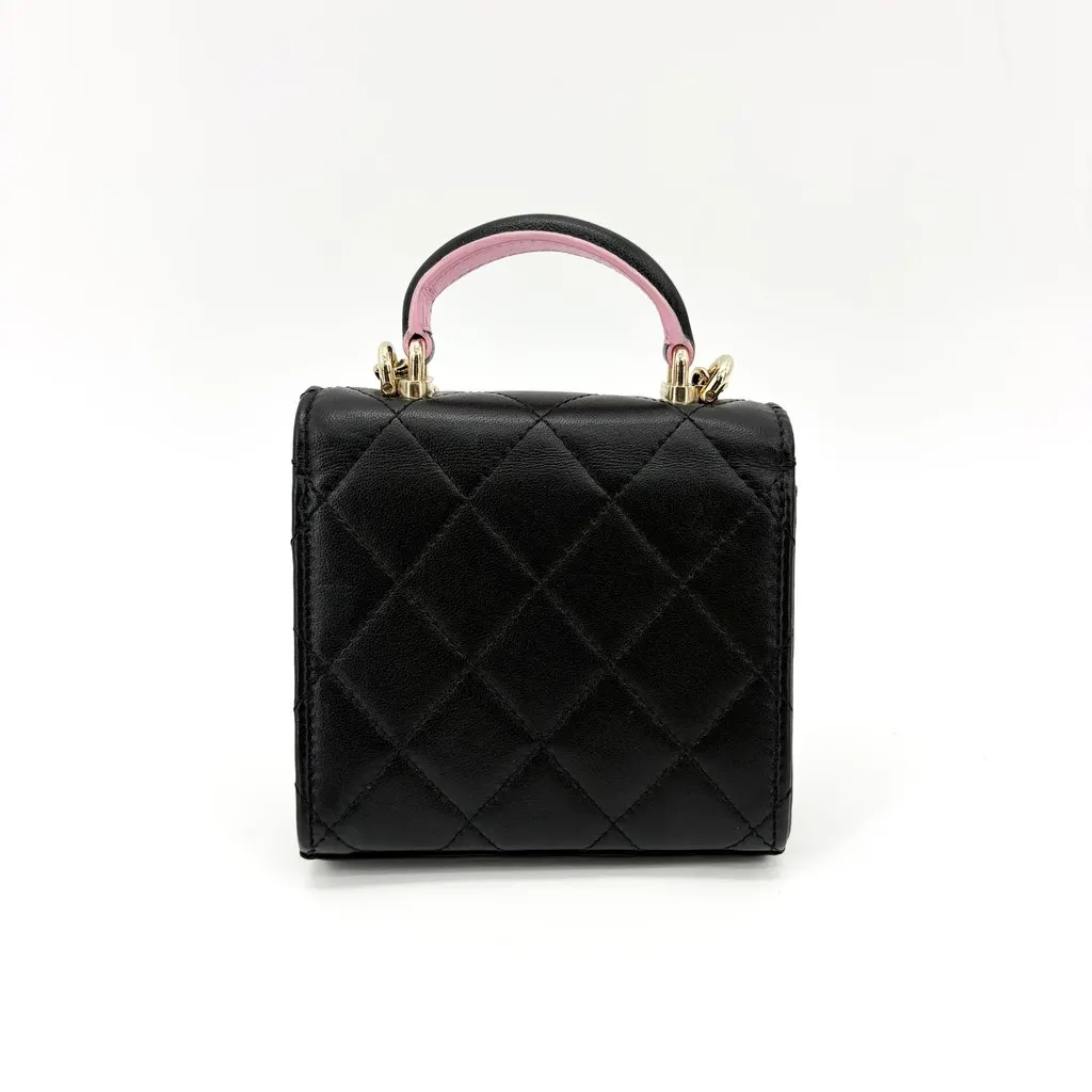 Chanel Lambskin Mini Top Handle Flap Bag Black Champagne Gold Black Leather Very good - Inside View