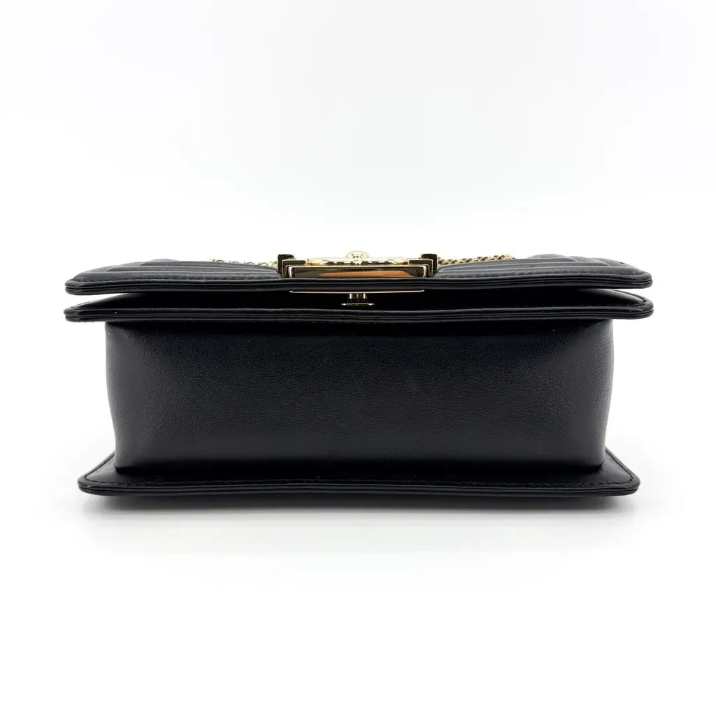 Chanel Boy Chanel Flap Bag Chain Emblem Small Black Gold Hardware Black Leather Very good - Box View