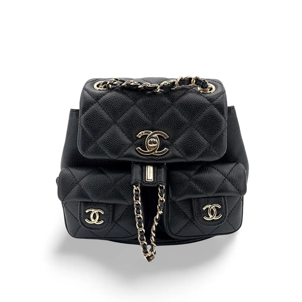 Chanel Caviar Duma Backpack Medium Gold Hardware Black Black Leather Very good - Front View
