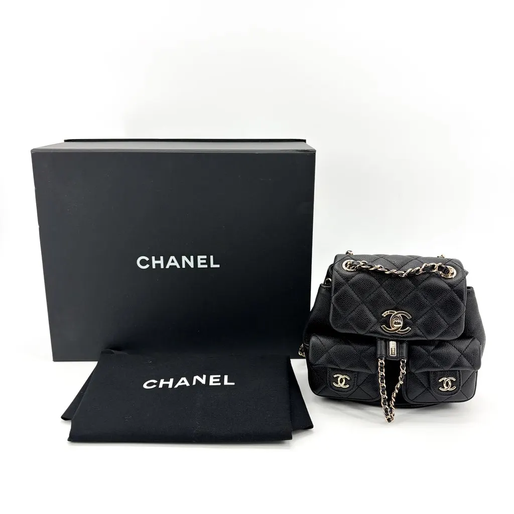 Chanel Caviar Duma Backpack Medium Gold Hardware Black Black Leather Very good - Back View