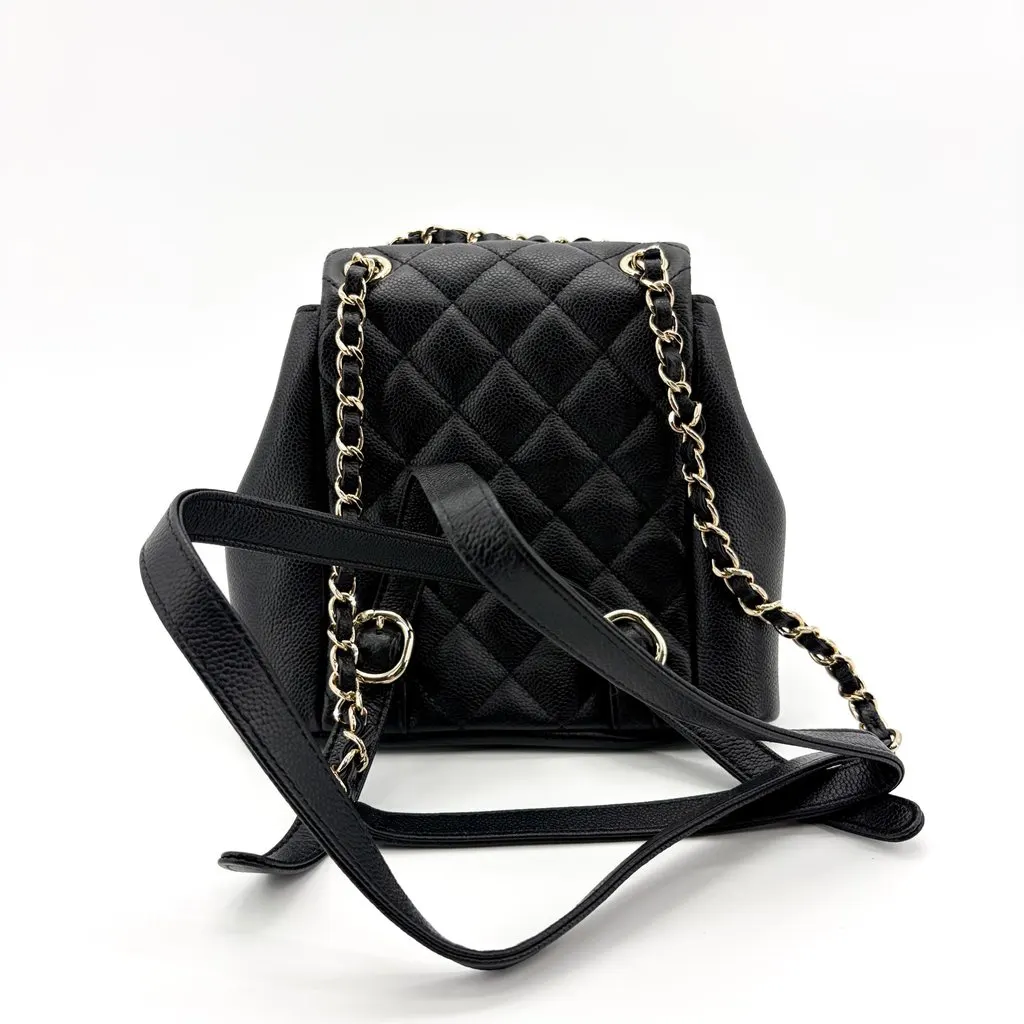 Chanel Caviar Duma Backpack Medium Gold Hardware Black Black Leather Very good - Inside View