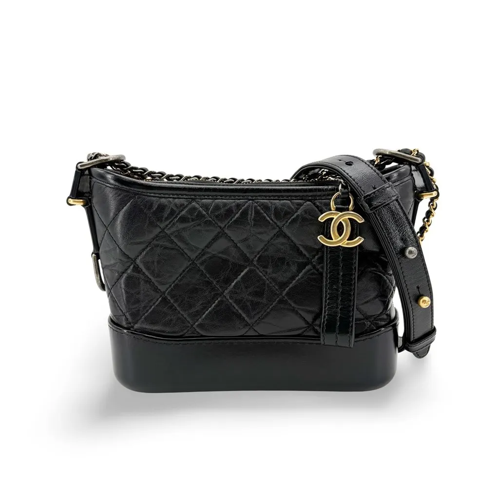 Chanel Gabriel Small Hobo Bag Black Black Leather Very good - Front View