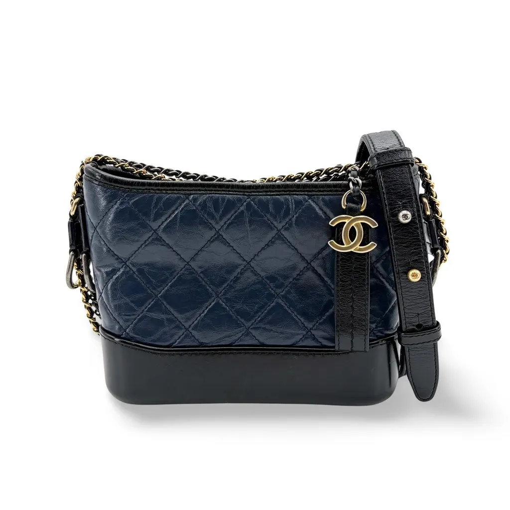 Chanel Gabriel Small Hobo Bag Navy Black Black Leather Very good - Front View