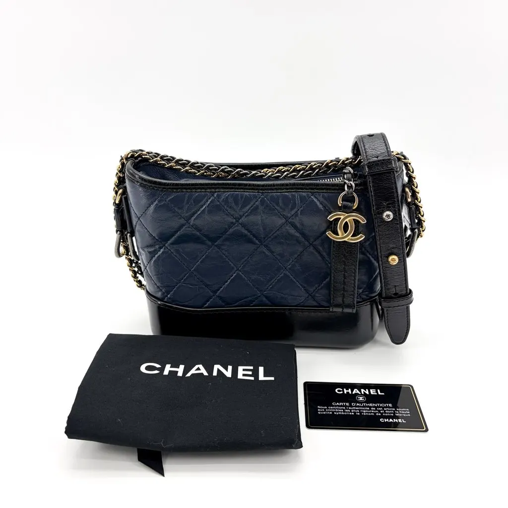 Chanel Gabriel Small Hobo Bag Navy Black Black Leather Very good - Back View