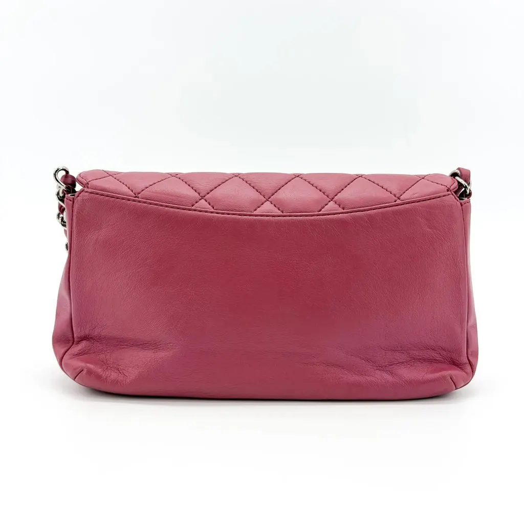 Chanel Quilted Lambskin Curved Flap Bag Pink Silver Hardware Pink Leather Good - Back View