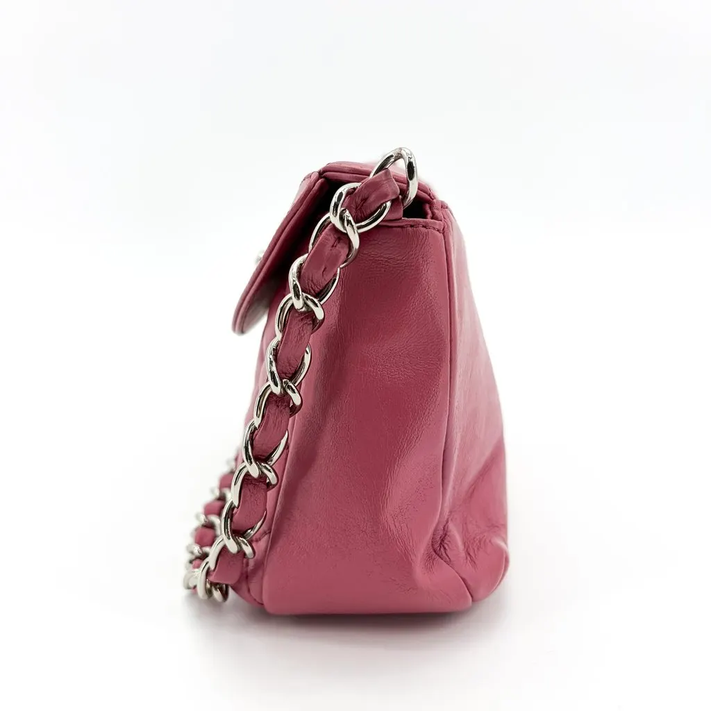 Chanel Quilted Lambskin Curved Flap Bag Pink Silver Hardware Pink Leather Good - Inside View