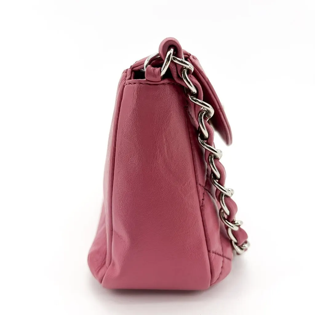 Chanel Quilted Lambskin Curved Flap Bag Pink Silver Hardware Pink Leather Good - Model View