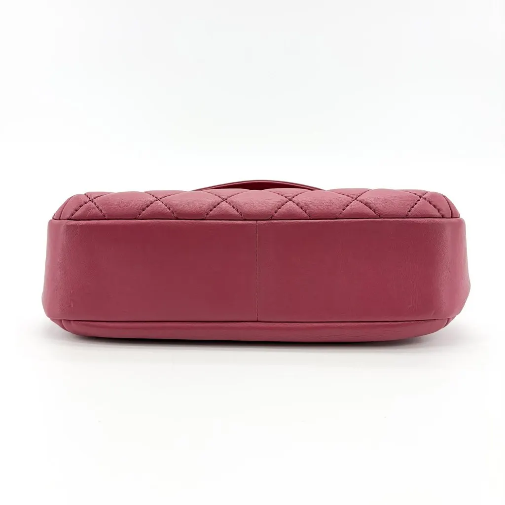 Chanel Quilted Lambskin Curved Flap Bag Pink Silver Hardware Pink Leather Good - Box View