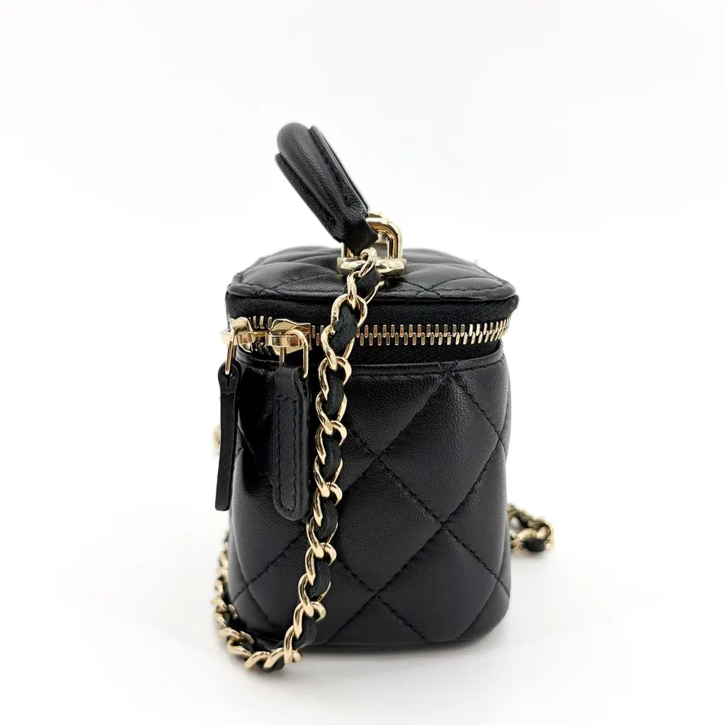 Chanel Mini Vanity Case with Handle Lambskin Gold Hardware Black Black Leather Very good - Box View