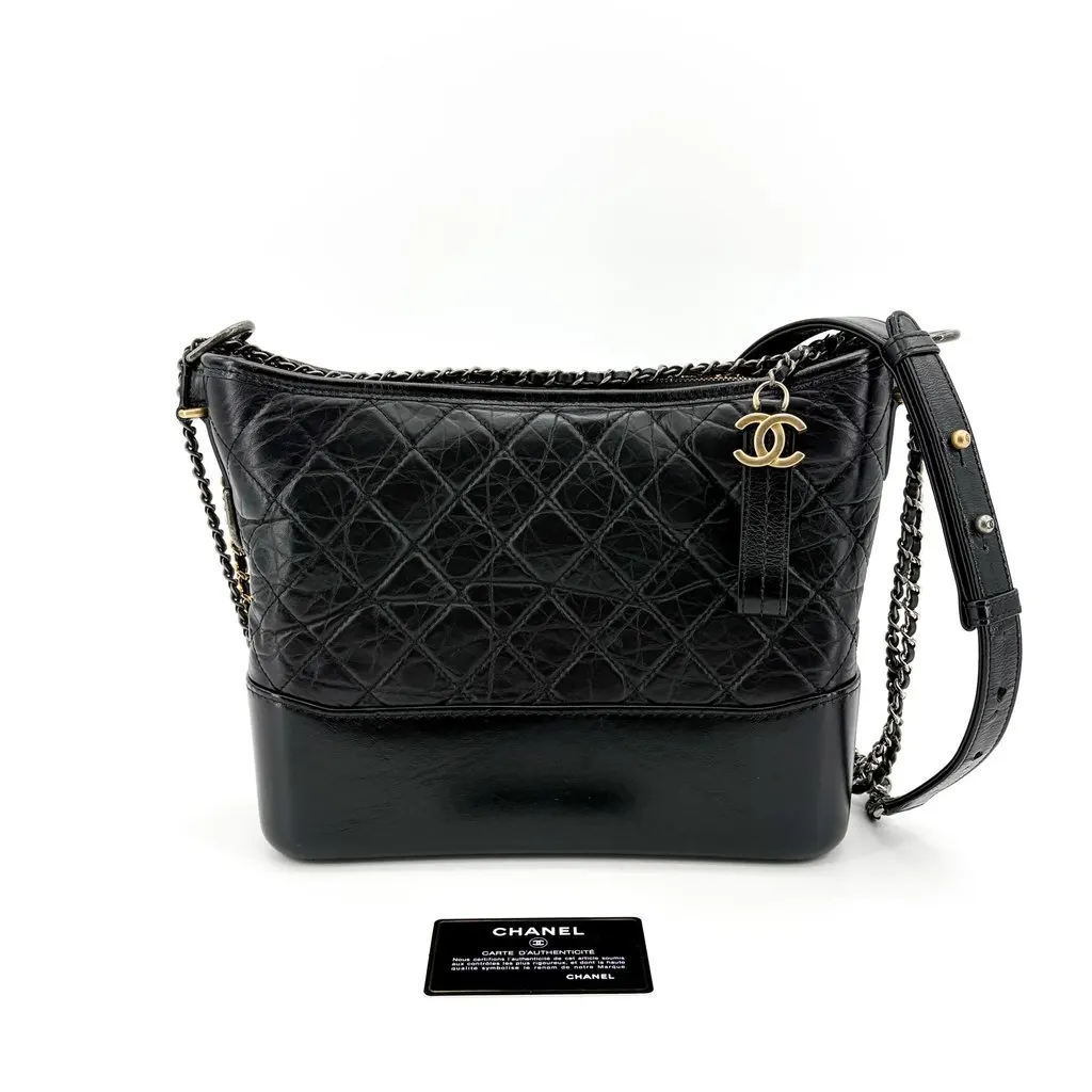 Chanel Gabrielle Medium Hobo Bag Black Vintage Calfskin Gold Hardware Silver Hardware Black Leather Very good - Back View