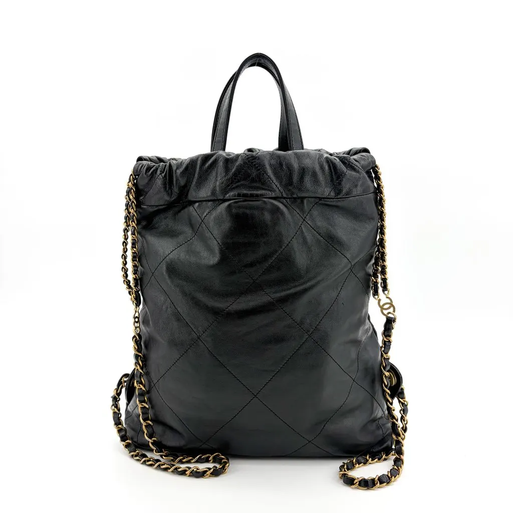 Chanel 22 Backpack Shiny Calfskin Gold Hardware Black Black Leather Very good - Inside View